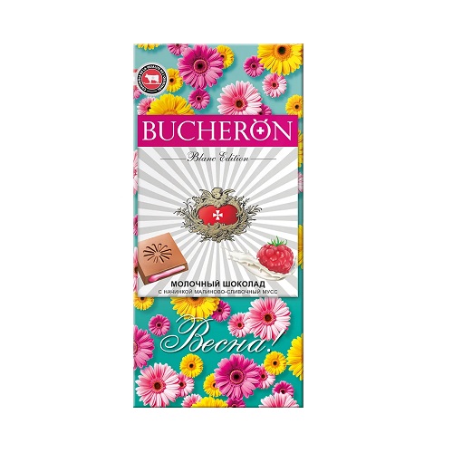 Bucheron Blanc Edition шоколад молочный малиново-сливочный мусс, 85 гр